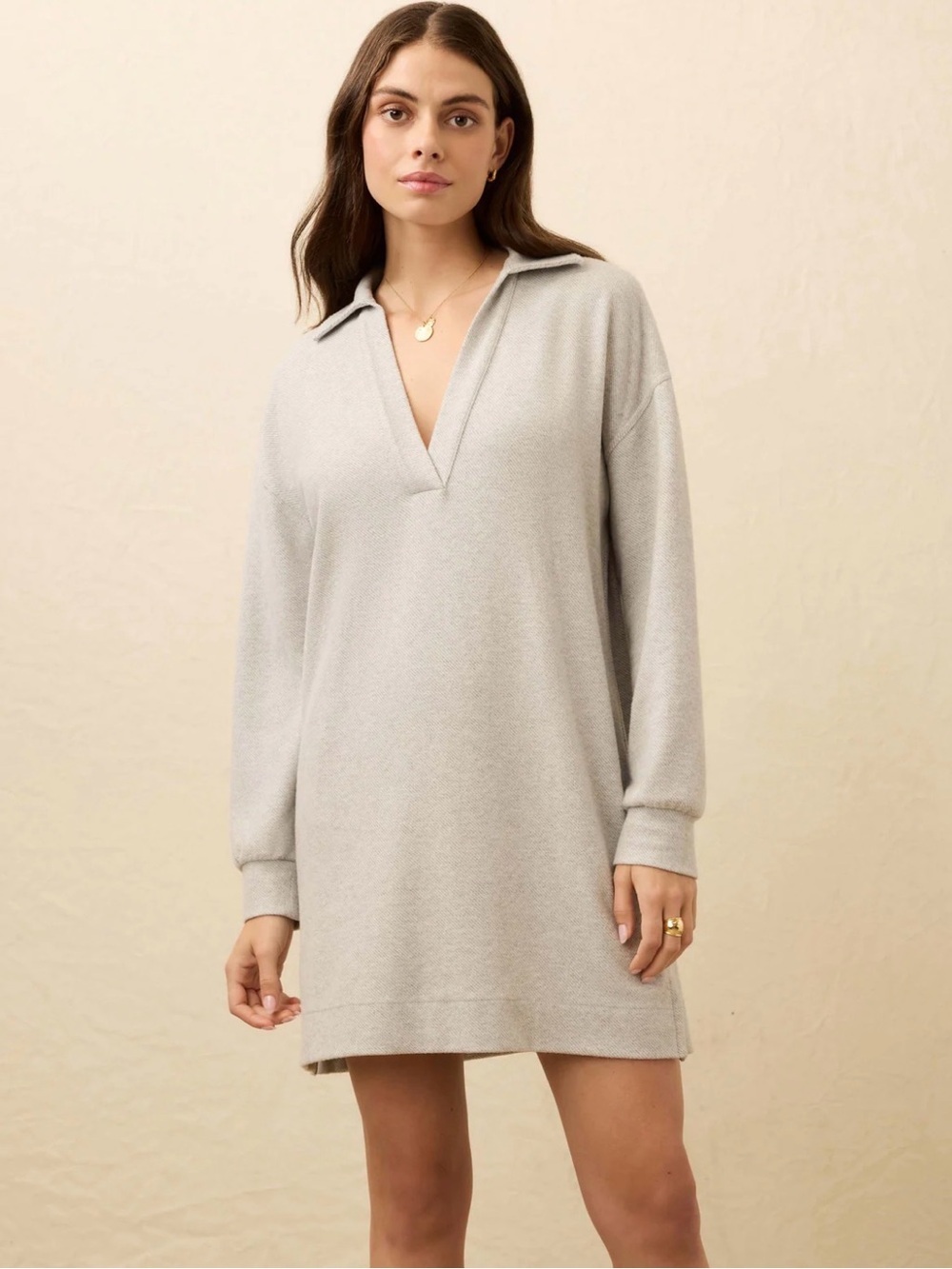 Faherty Legend Sweater Hudson Dress Heather Grey VNeck Polo Long Sleeve Large